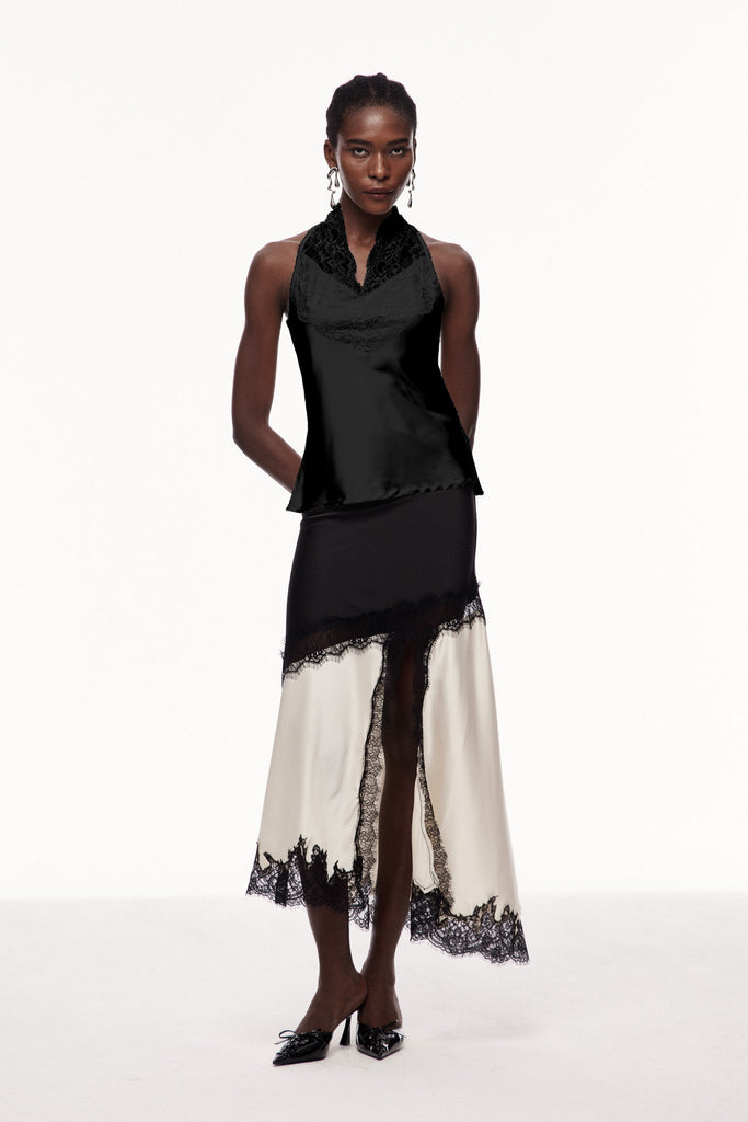 Shop  black dress - Perfect for special occasions | Cecylia Lace Satin Qipao Top In Black