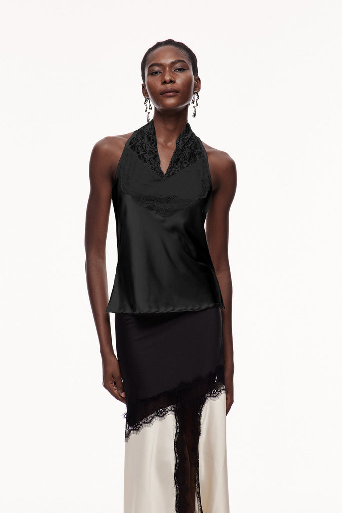 Stylish black dress | Cecylia Lace Satin Qipao Top In Black - Ideal for special occasions