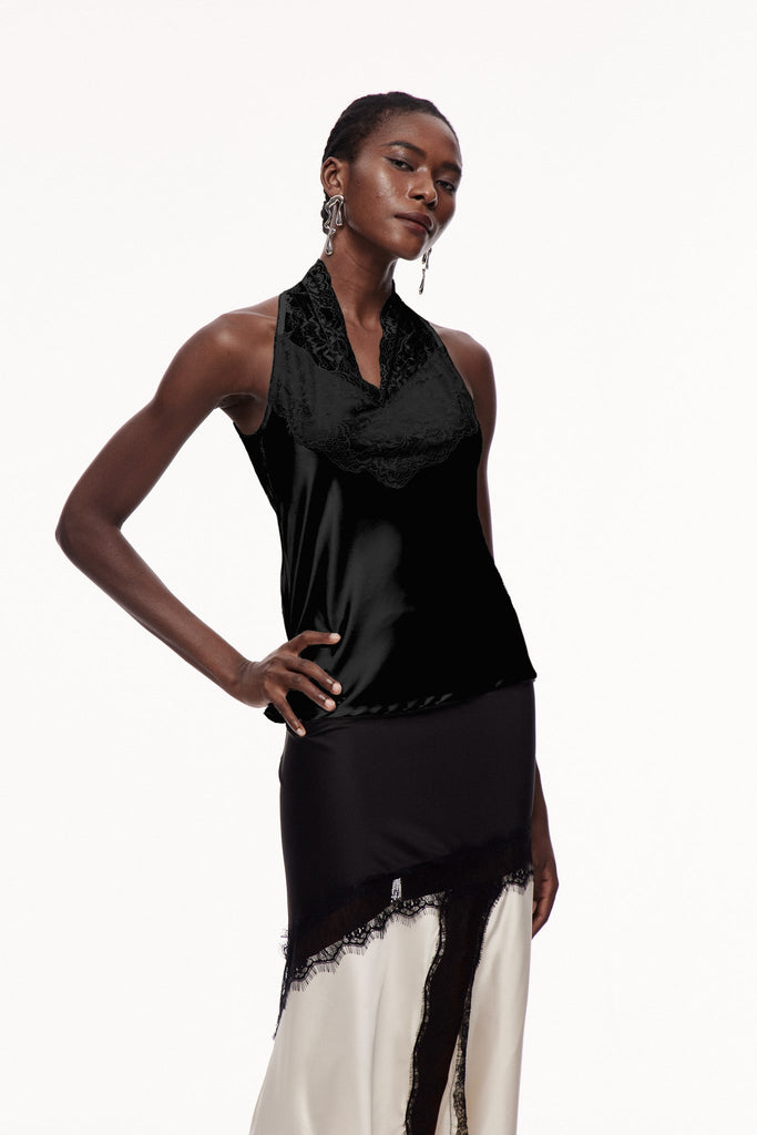 Shop  black dress - Perfect for special occasions | Cecylia Lace Satin Qipao Top In Black