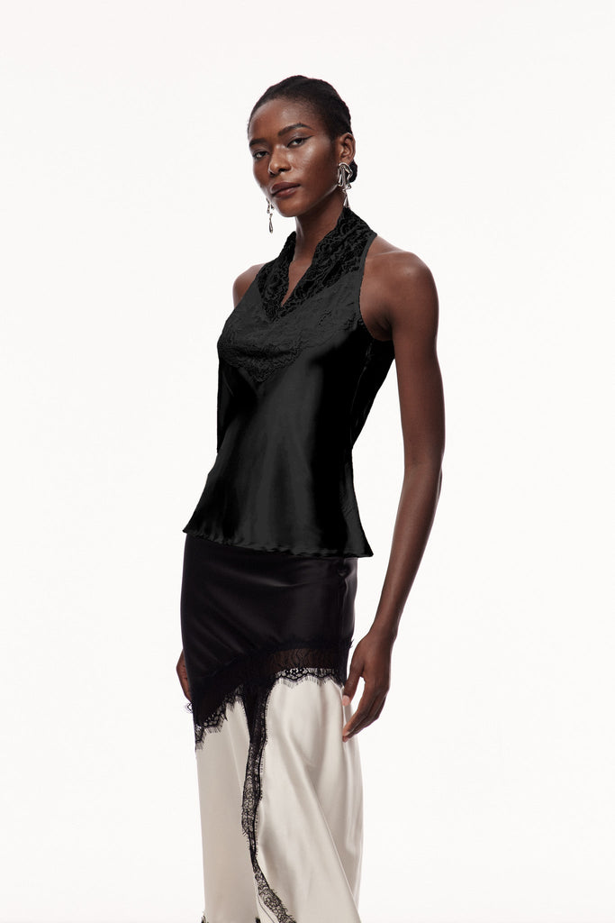 Stylish black dress | Cecylia Lace Satin Qipao Top In Black - Ideal for special occasions