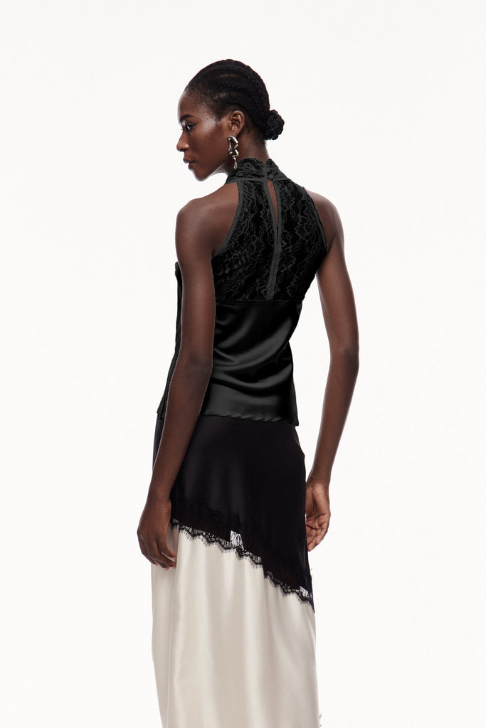 Shop  black dress - Perfect for special occasions | Cecylia Lace Satin Qipao Top In Black