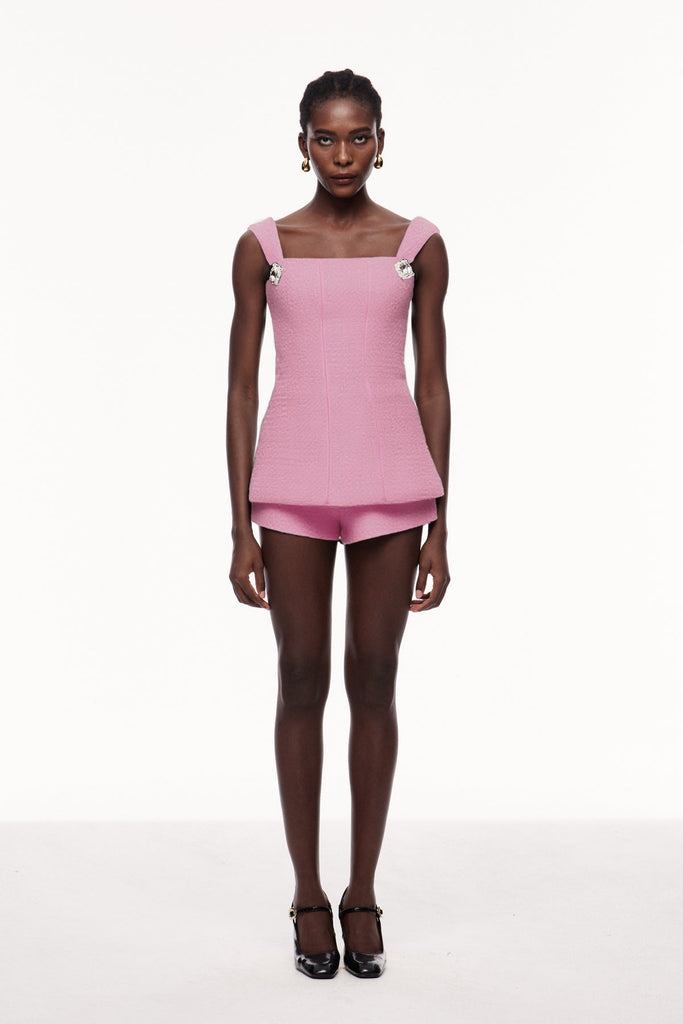 Stylish pink dress | Celestina Bow Cutout Pants Set In Pink - Ideal for special occasions