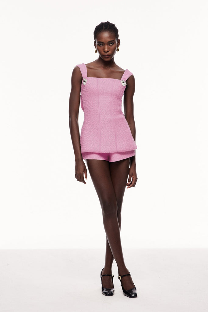 Celestina Bow Cutout Pants Set In Pink - Stylish pink dress for special occasions | Buy Online