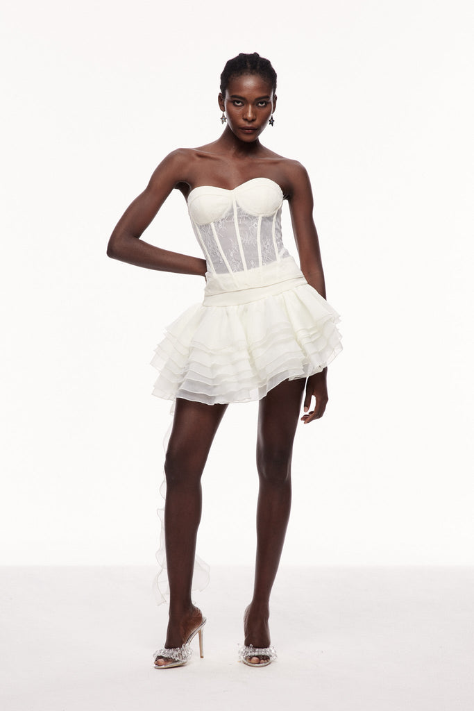 Shop  beautiful dress - Perfect for special occasions | Cellach Lace Corset Asymmetric Fringe Skirt Set