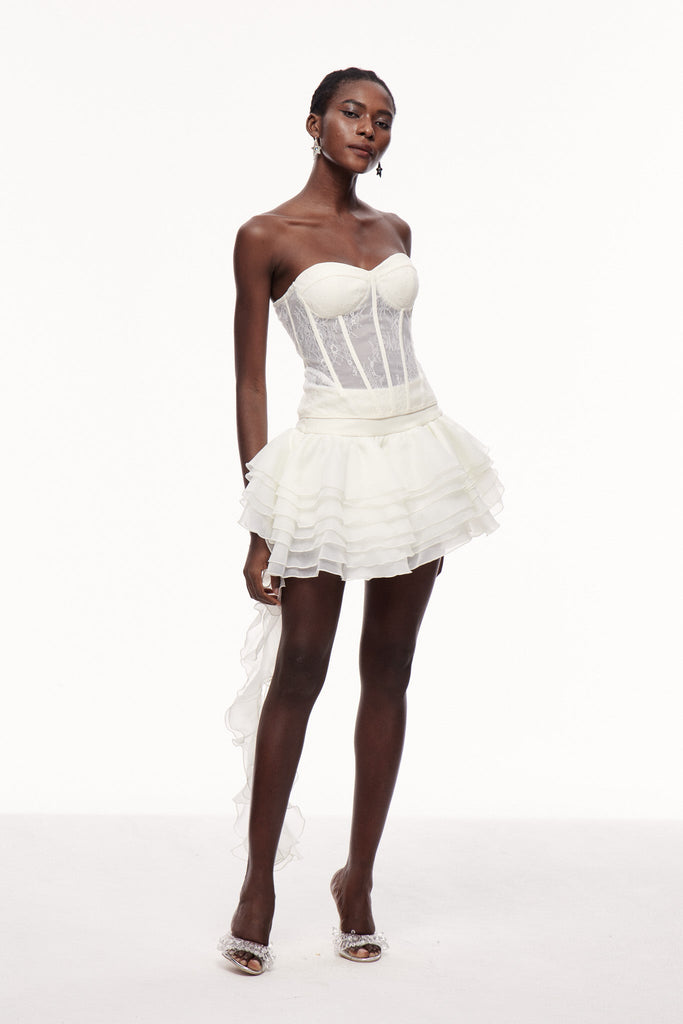 Stylish beautiful dress | Cellach Lace Corset Asymmetric Fringe Skirt Set - Ideal for special occasions