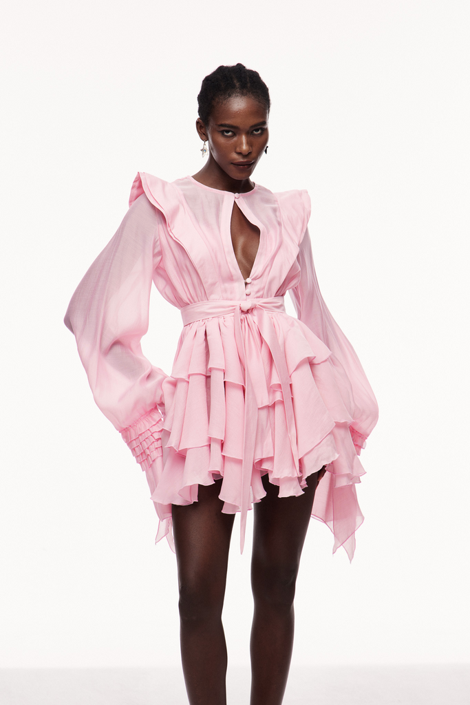 Celsus Ruffle Cutout Mini Dress In Pink - Stylish pink dress for special occasions | Buy Online