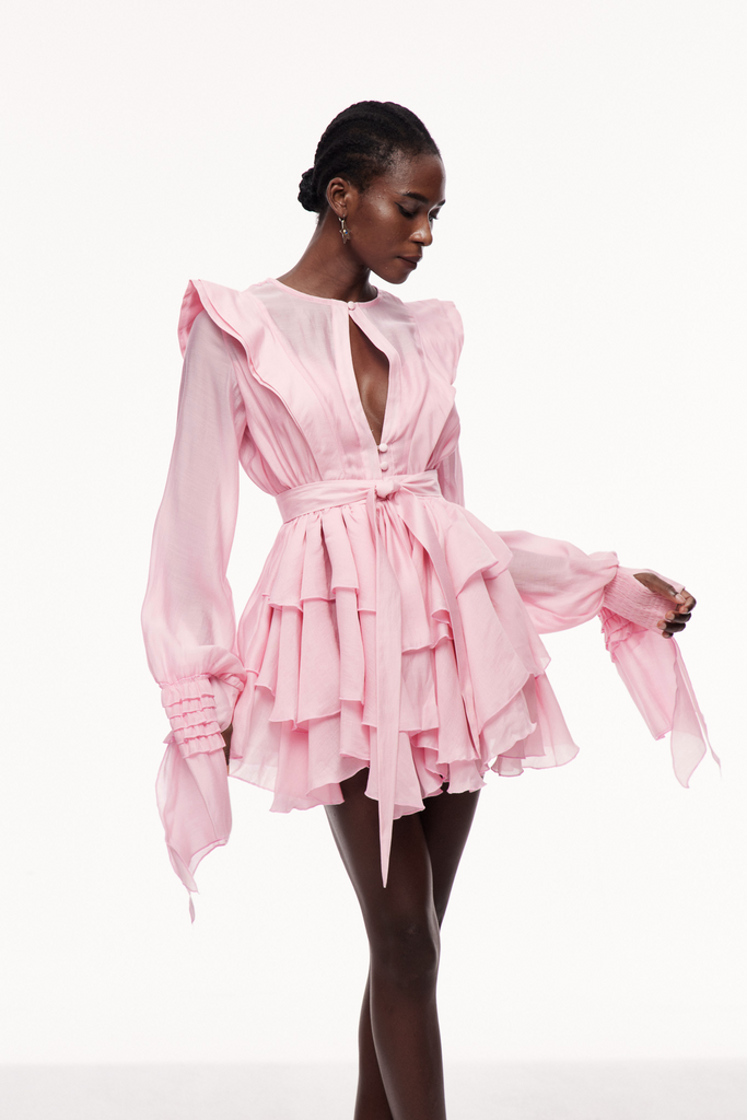 Celsus Ruffle Cutout Mini Dress In Pink - Stylish pink dress for special occasions | Buy Online