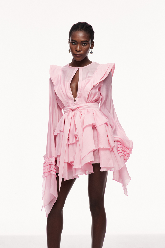 Celsus Ruffle Cutout Mini Dress In Pink - Stylish pink dress for special occasions | Buy Online