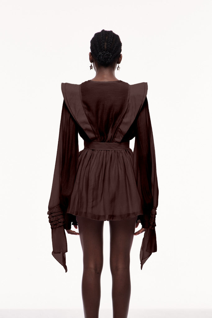 Shop  brown dress - Perfect for special occasions | Celsus Ruffle Cutout Mini Dress In Brown