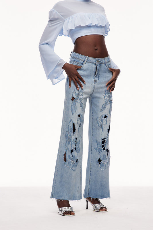 Cemal Embroidered Rhinestone Jeans