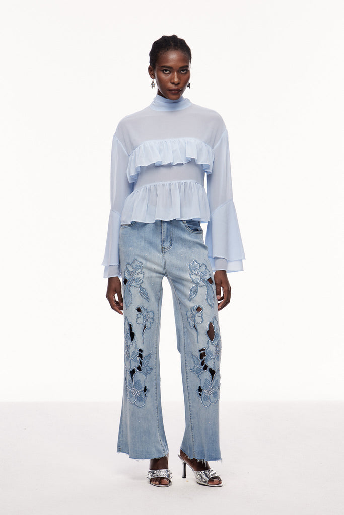 Stylish red dress | Cemal Embroidered Rhinestone Jeans - Ideal for special occasions