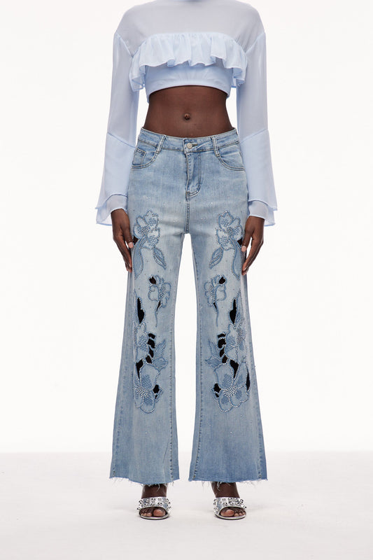Cemal Embroidered Rhinestone Jeans
