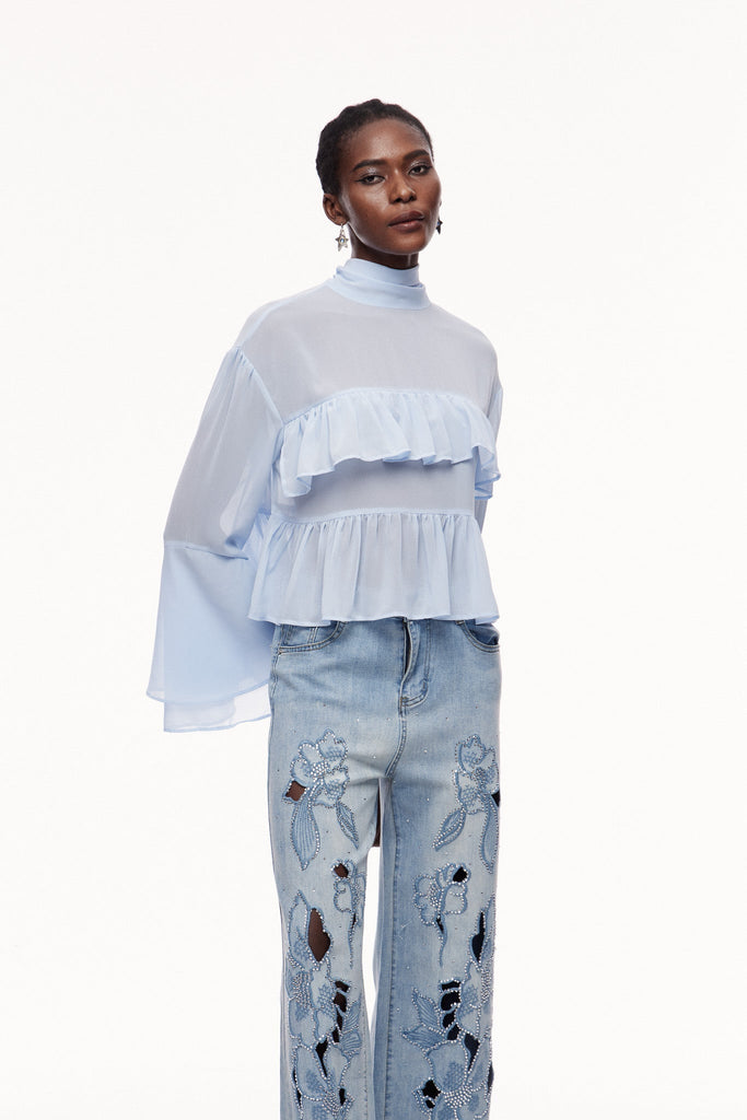 Cemil Ruffle Long Sleeve Top - Stylish beautiful dress for special occasions | Buy Online