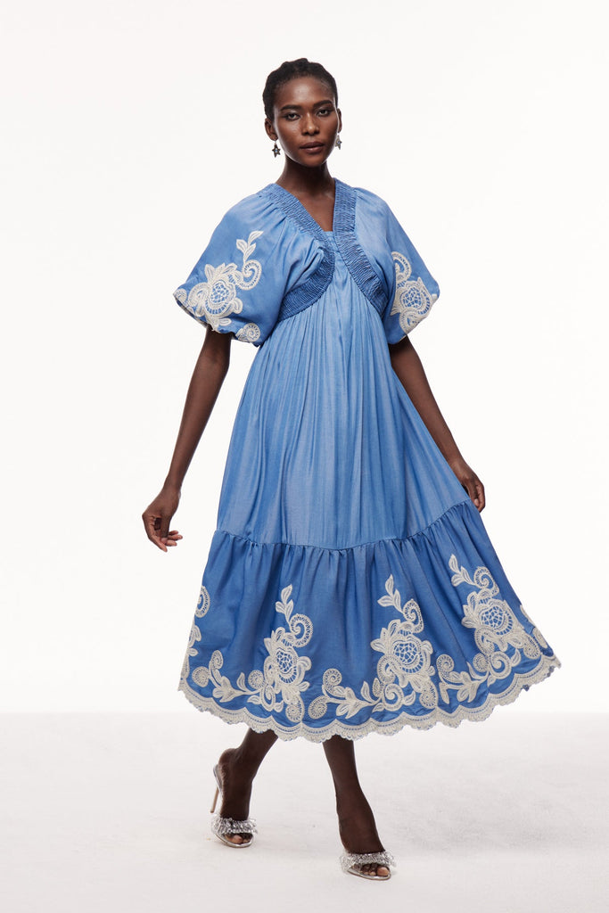 Cemre Embroidered Plunge Maxi Dress - Stylish red dress for special occasions | Buy Online