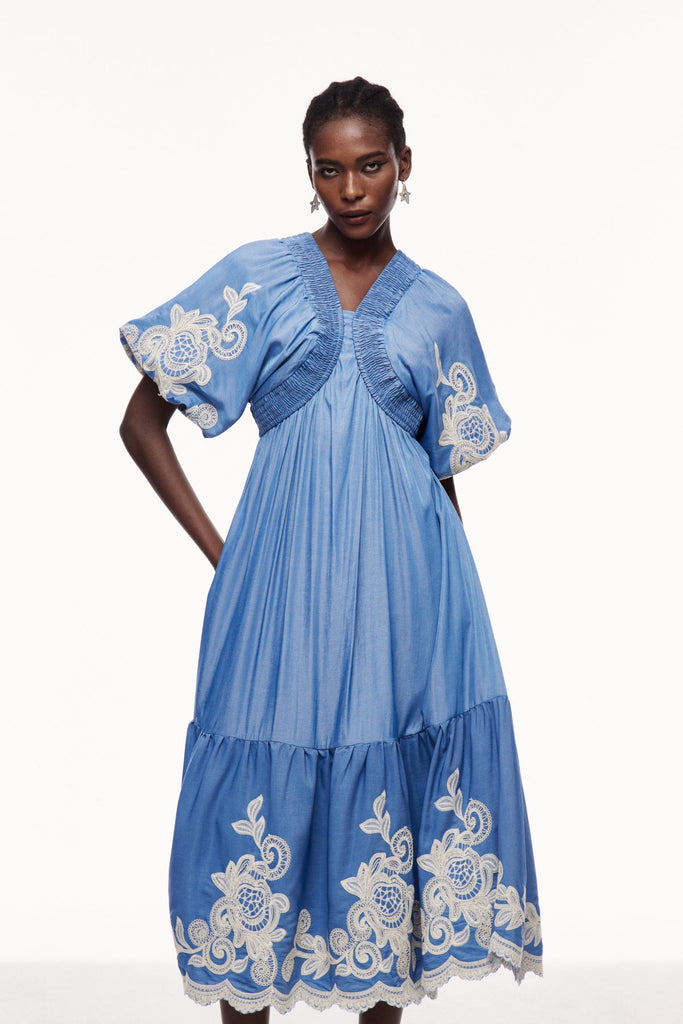 Cemre Embroidered Plunge Maxi Dress - Stylish red dress for special occasions | Buy Online