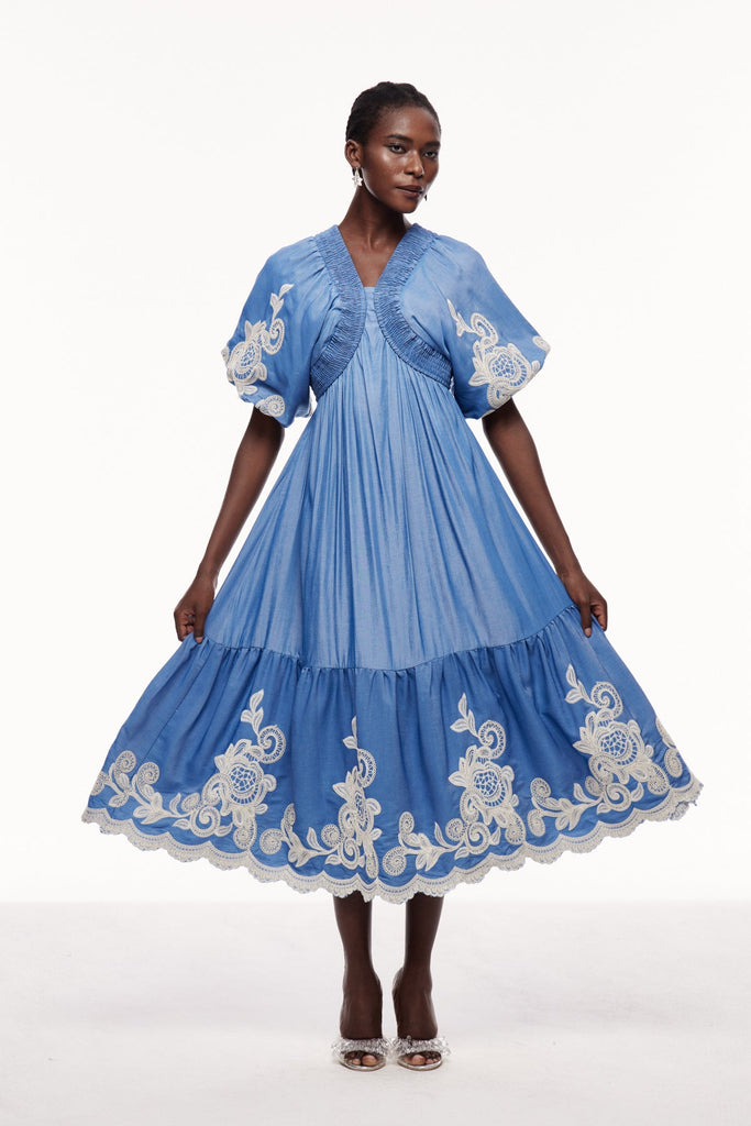 Stylish red dress | Cemre Embroidered Plunge Maxi Dress - Ideal for special occasions