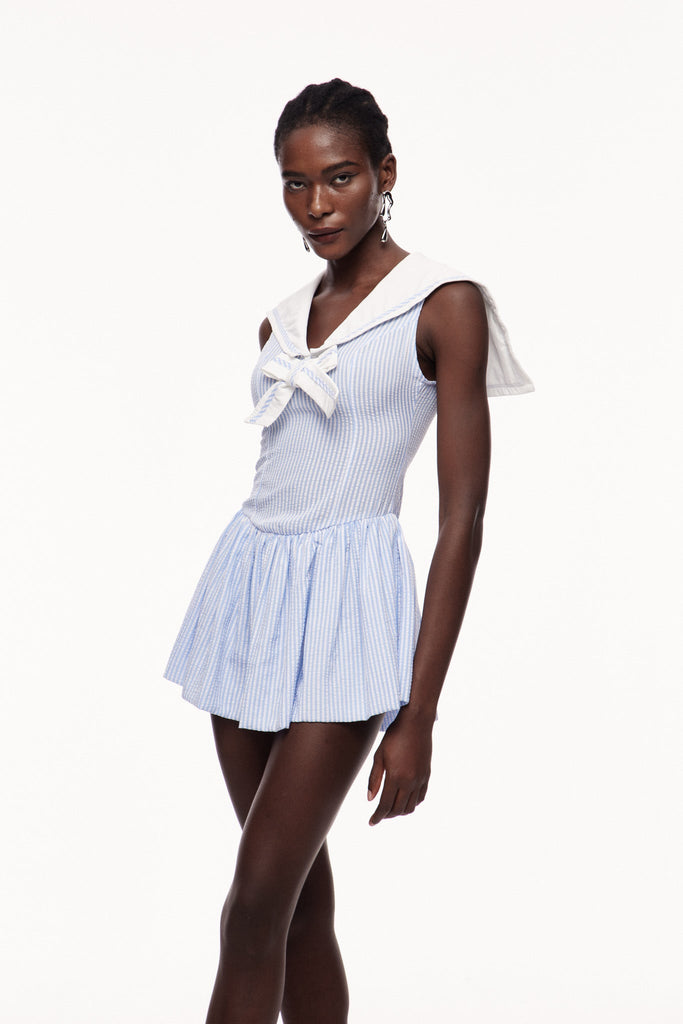 Stylish beautiful dress | Cenhelm Stripe Bow Puffy Mini Dress - Ideal for special occasions