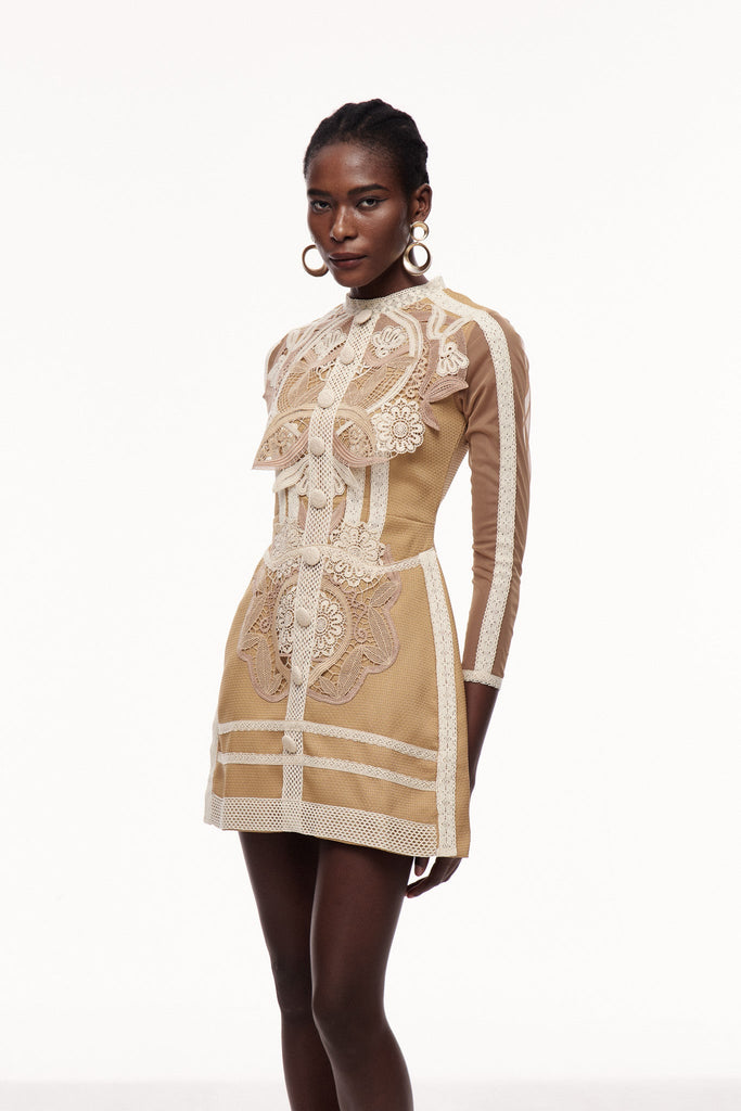 Stylish red dress | Cenk Lace Embroidered Long Sleeve Mini Dress - Ideal for special occasions