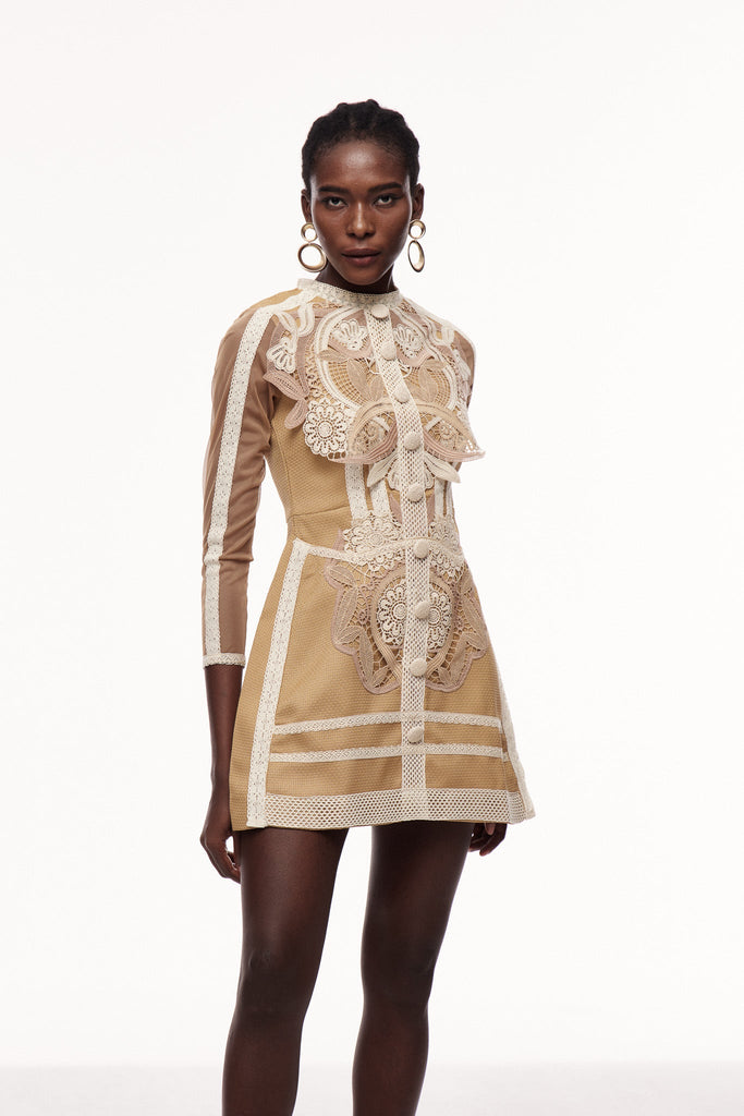 Stylish red dress | Cenk Lace Embroidered Long Sleeve Mini Dress - Ideal for special occasions