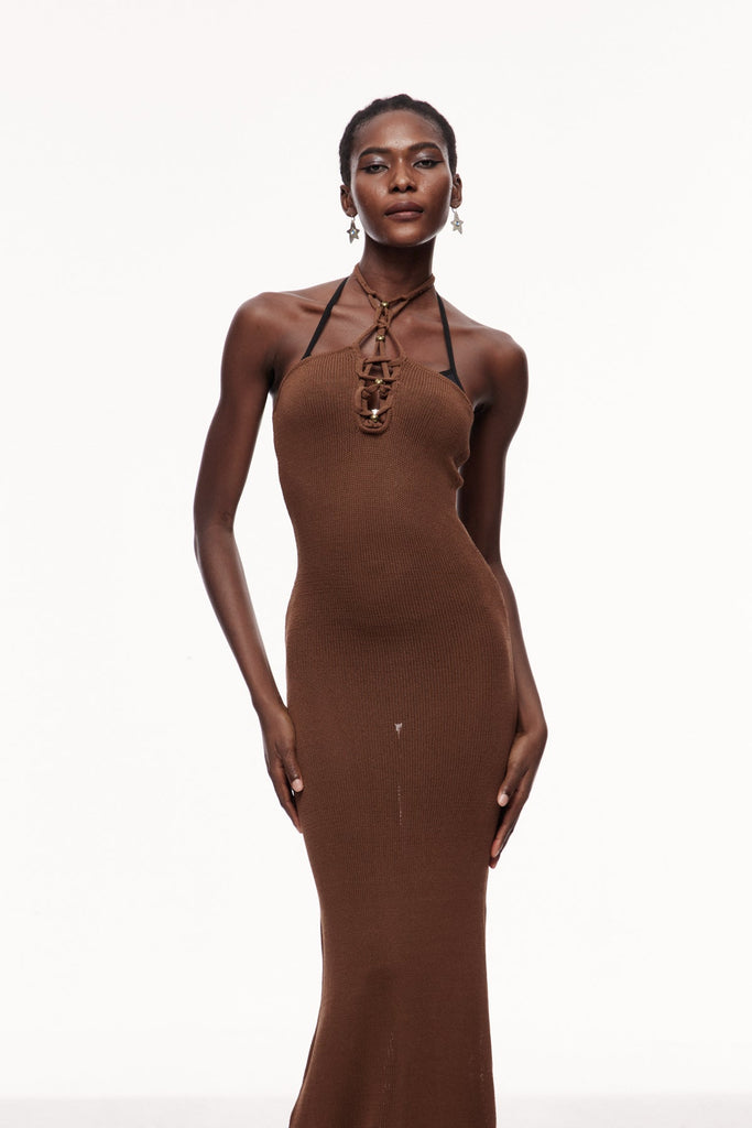 Shop  beautiful dress - Perfect for special occasions | Cenric Cutout Halter Neck Knit Maxi Dress