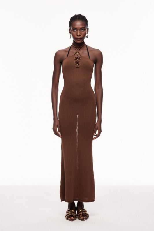 Cenric Cutout Halter Neck Knit Maxi Dress
