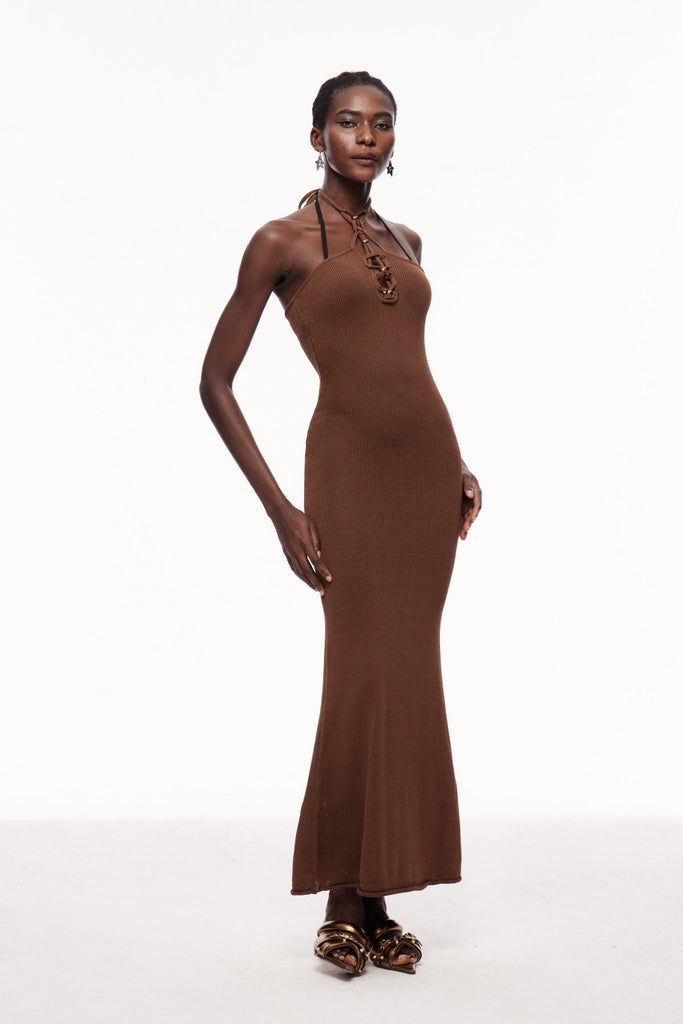 Shop  beautiful dress - Perfect for special occasions | Cenric Cutout Halter Neck Knit Maxi Dress