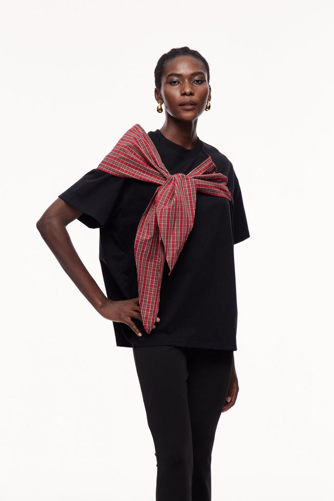 Stylish beautiful dress | Cephalus Grid Bow T Shirt - Ideal for special occasions