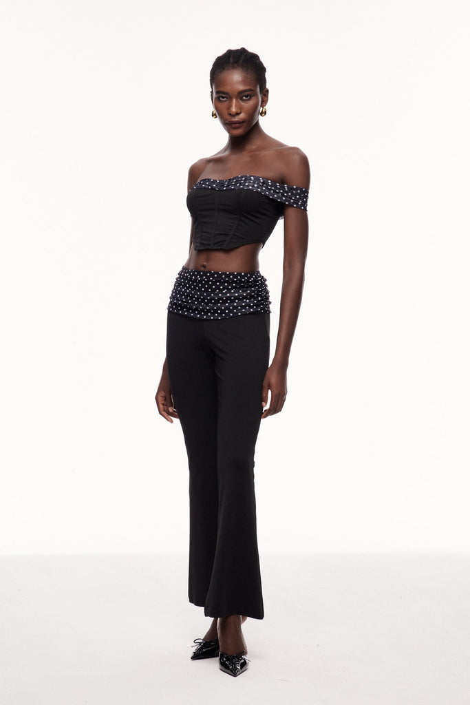 Stylish beautiful dress | Cephas Dot Ruch Off Shoulder Pants Set - Ideal for special occasions