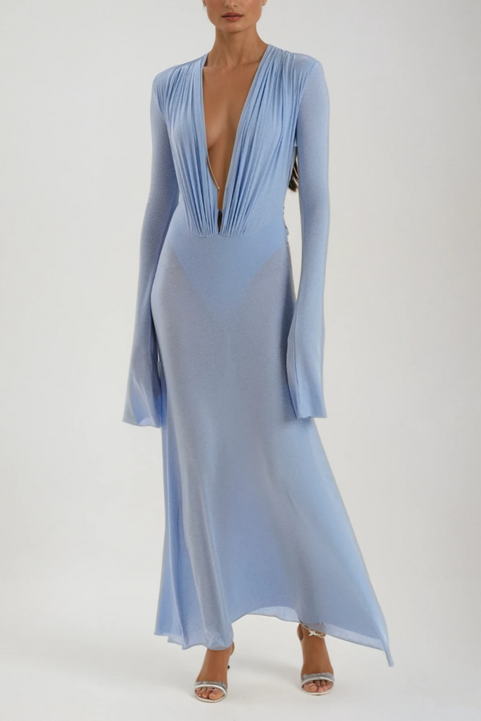 Stylish blue dress | Cerys Plunge Ruch Maxi Dress In Blue - Ideal for special occasions
