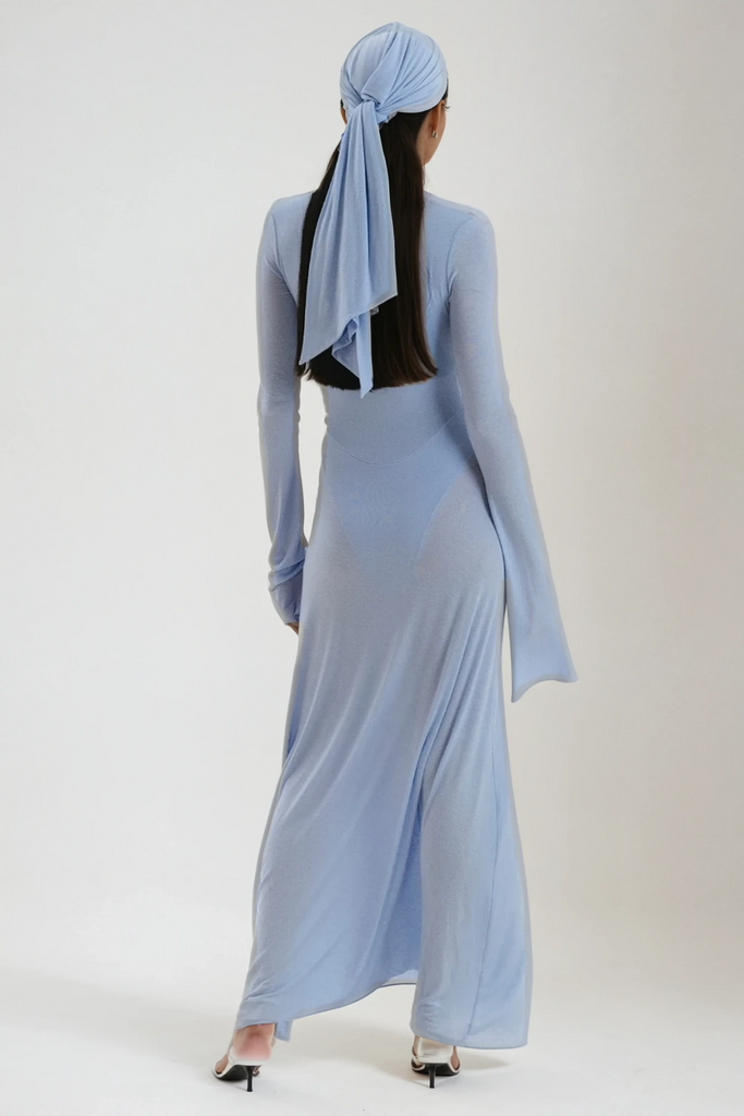 Cerys Plunge Ruch Maxi Dress In Blue - Stylish blue dress for special occasions | Buy Online