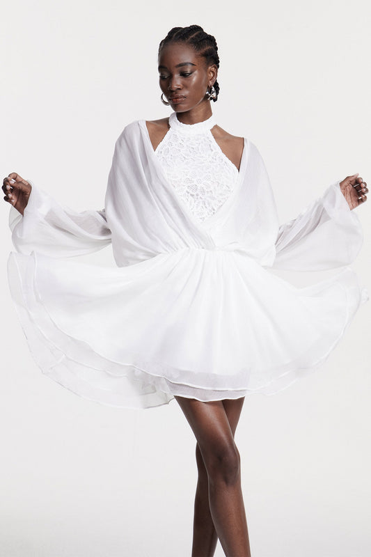 Cerys Embroidered Cowl Neck Mini Dress