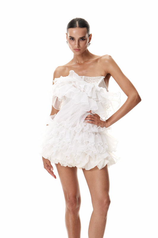 Cevahir Embroidered Ruffle Corset Mini Dress