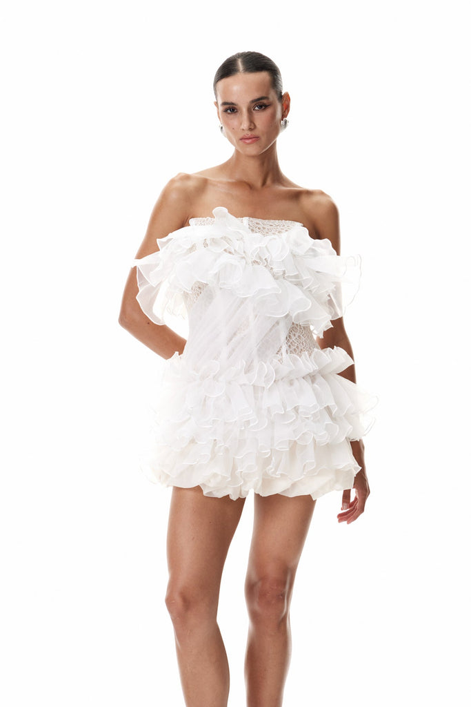 Stylish red dress | Cevahir Embroidered Ruffle Corset Mini Dress - Ideal for special occasions