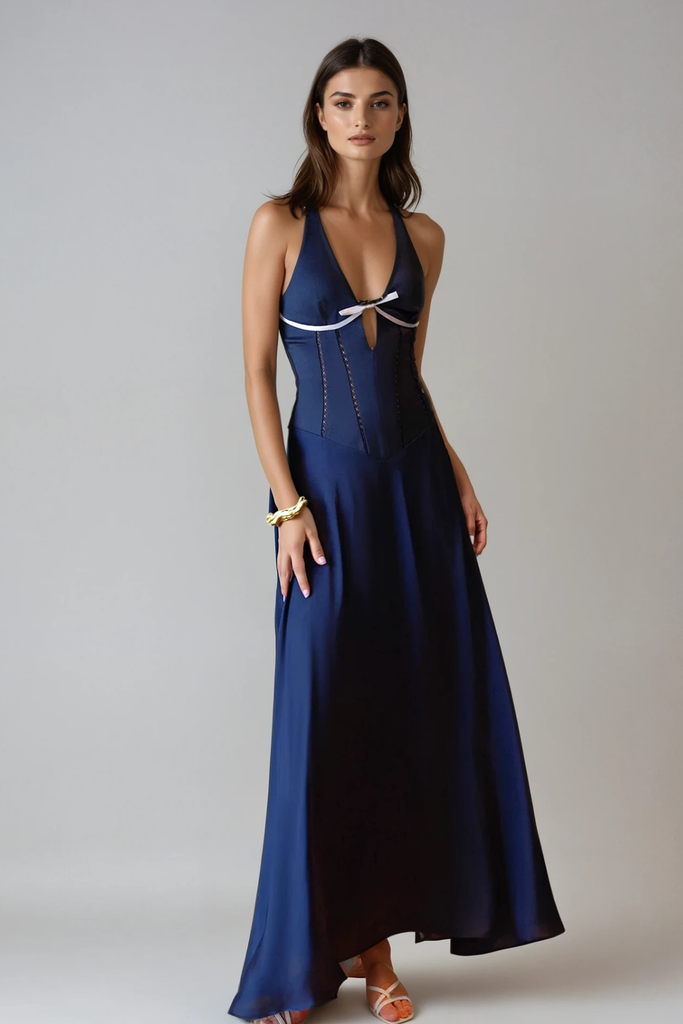 Stylish beautiful dress | Cevahir Halter Neck Corset Maxi Dress - Ideal for special occasions