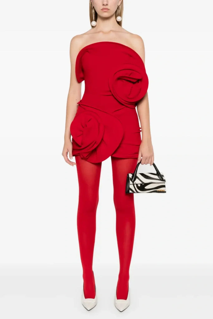 Stylish red dress | Ceyla Floral Appliqué Skirt - Red - Ideal for special occasions