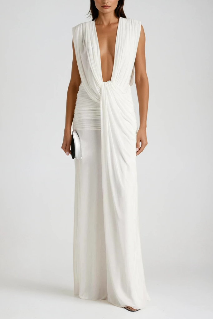 Stylish beautiful dress | Ceylin Plunge Ruch Asymmetric Maxi Dress - Ideal for special occasions