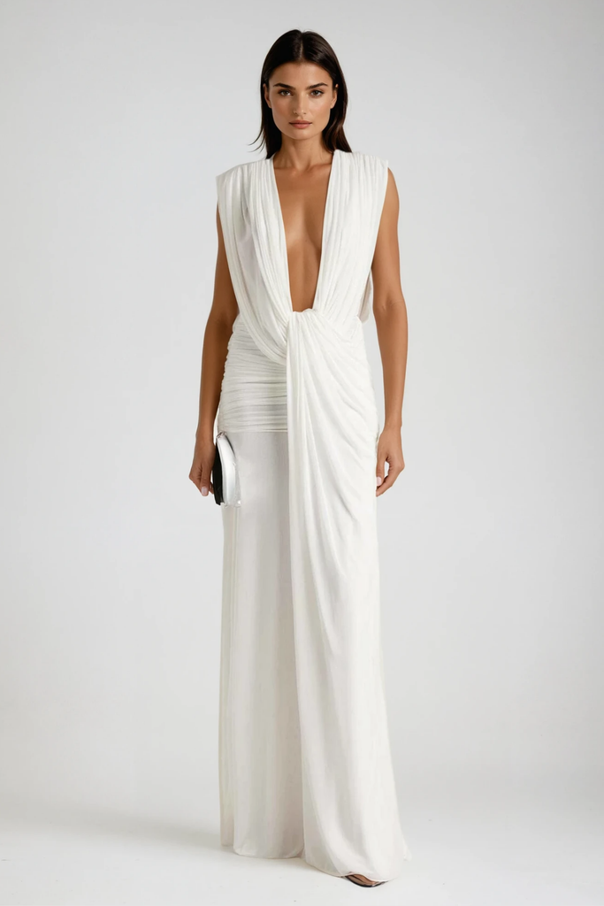 Stylish beautiful dress | Ceylin Plunge Ruch Asymmetric Maxi Dress - Ideal for special occasions