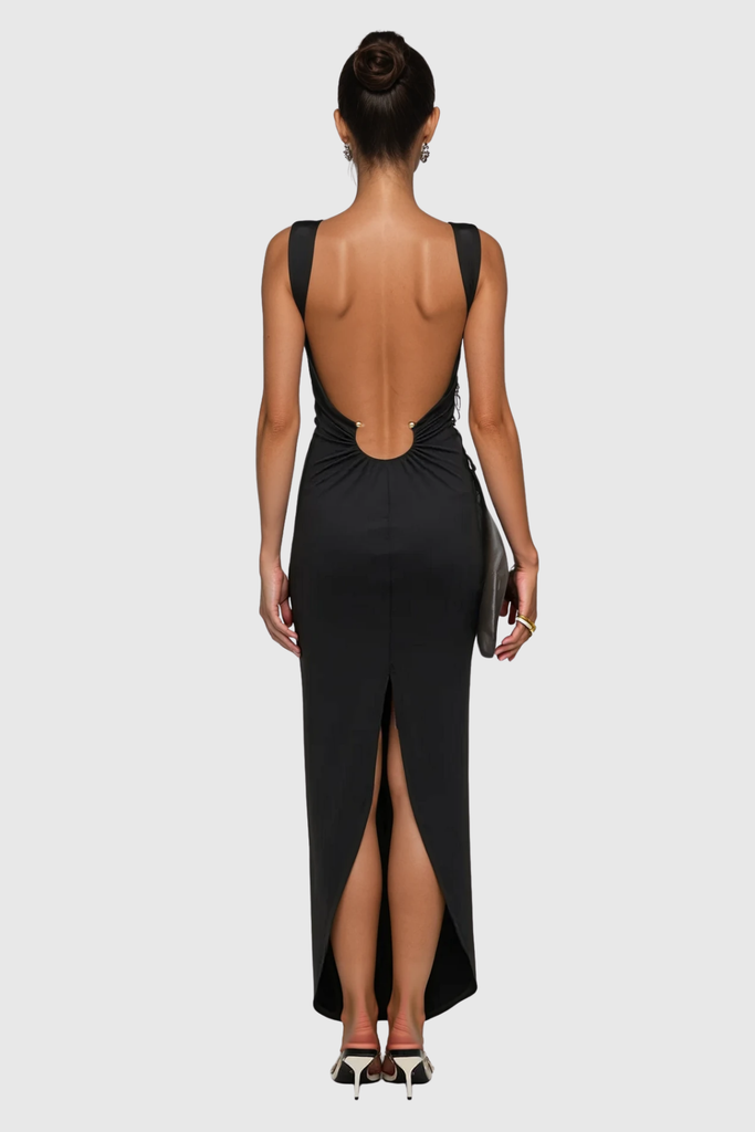 Cezar Cutout Ruch Split Maxi Dress - Stylish beautiful dress for special occasions | Buy Online