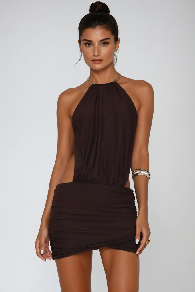 Shop  beautiful dress - Perfect for special occasions | Cezara Halter Neck Backless Ruch Mini Dress