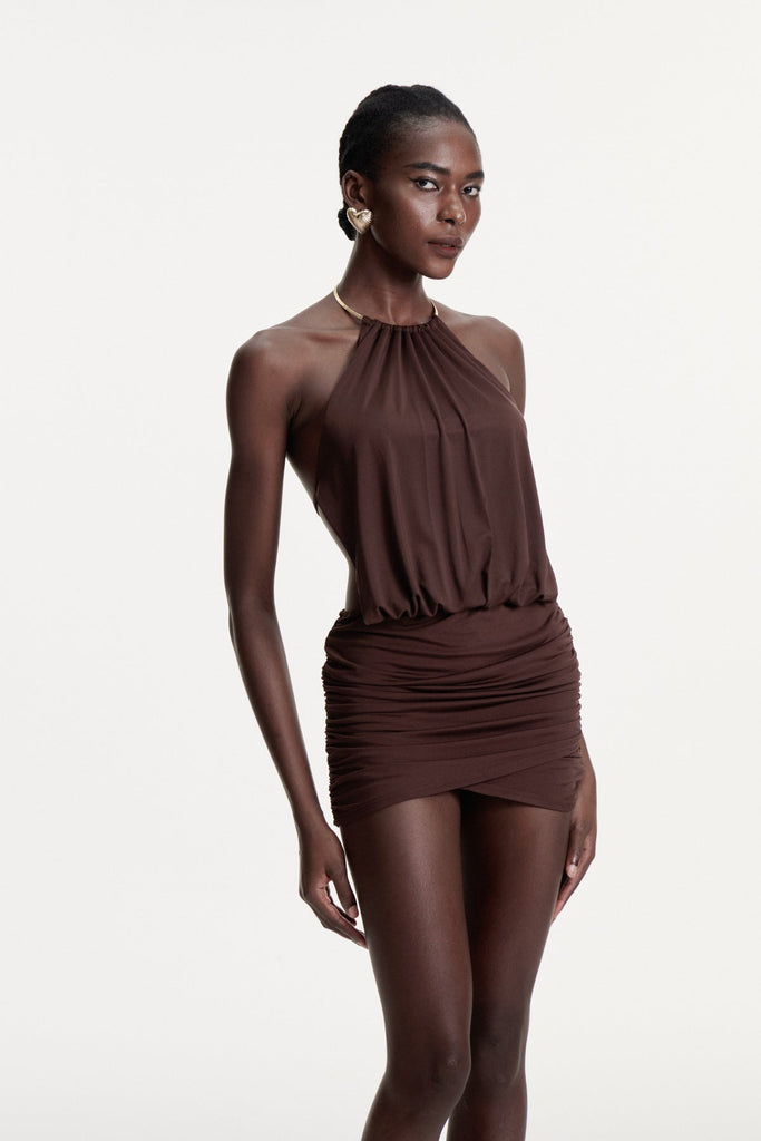 Stylish beautiful dress | Cezara Halter Neck Backless Ruch Mini Dress - Ideal for special occasions