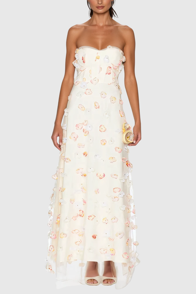 Cezary Strapless Flower Maxi Dress - Stylish beautiful dress for special occasions | Buy Online