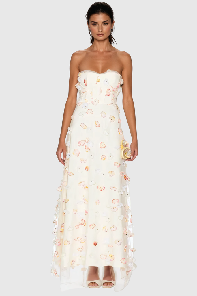 Cezary Strapless Flower Maxi Dress - Stylish beautiful dress for special occasions | Buy Online