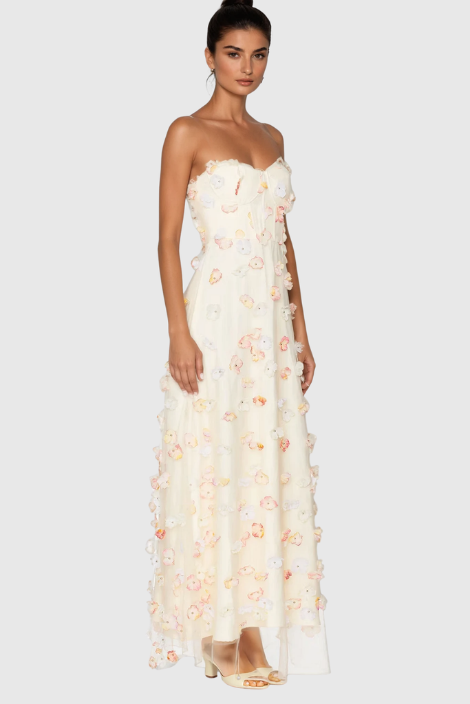 Cezary Strapless Flower Maxi Dress - Stylish beautiful dress for special occasions | Buy Online
