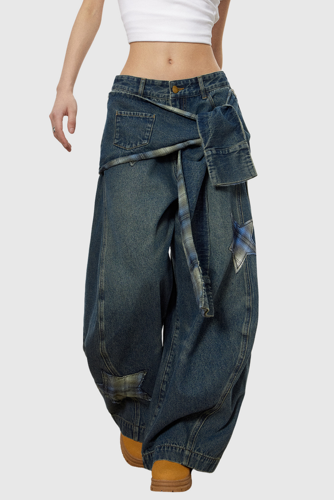 Chace Star Tie Up Baggy Jeans - Stylish beautiful dress for special occasions | Buy Online