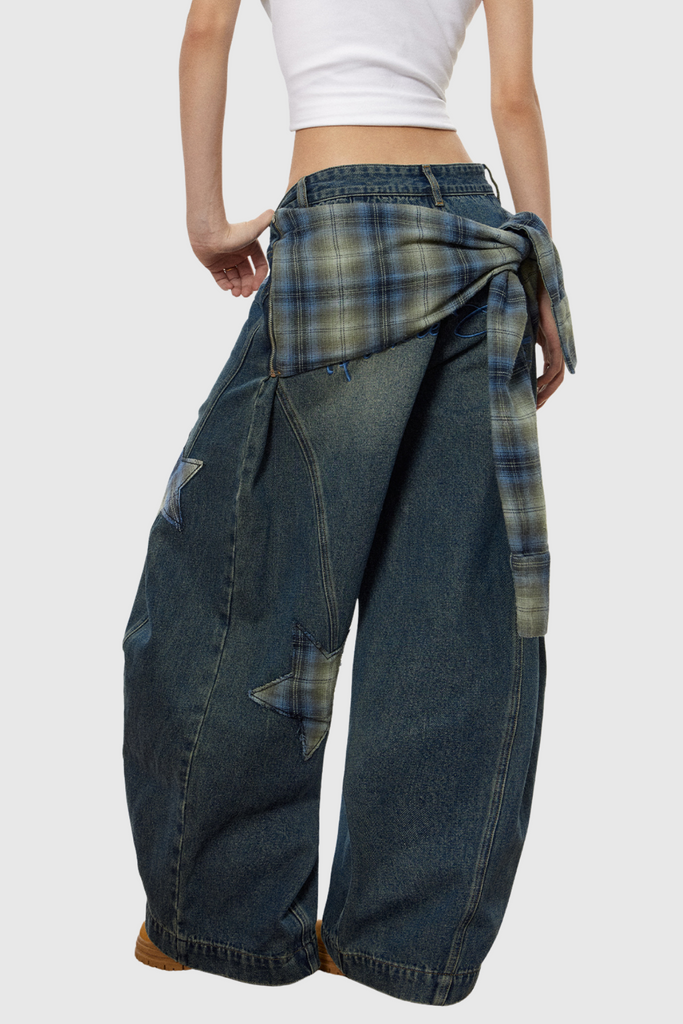 Stylish beautiful dress | Chace Star Tie Up Baggy Jeans - Ideal for special occasions