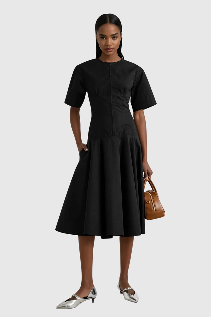 Stylish black dress | Chalice Deconstruct Ruffle Midi Dress In Black - Ideal for special occasions