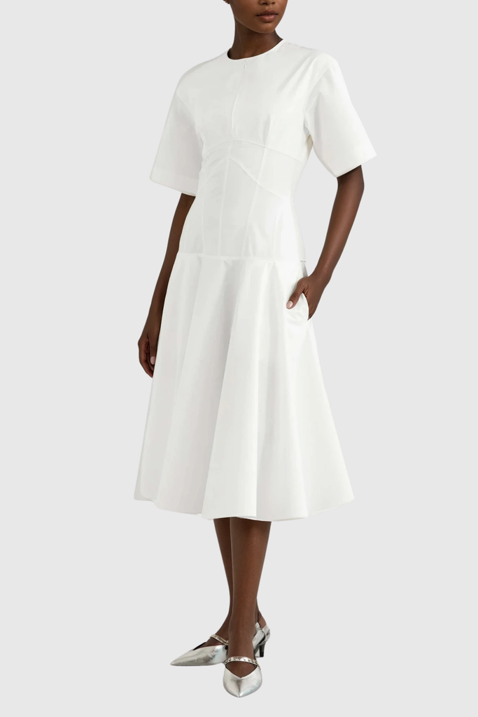 Chalice Deconstruct Ruffle Midi Dress In White - Stylish white dress for special occasions | Buy Online