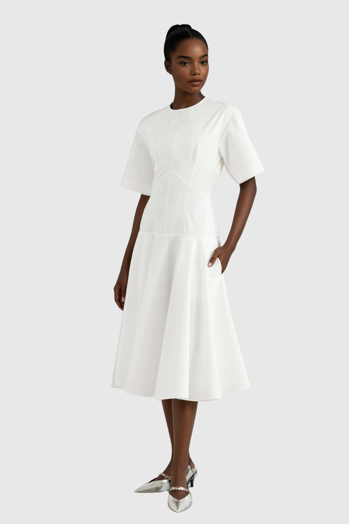 Shop  white dress - Perfect for special occasions | Chalice Deconstruct Ruffle Midi Dress In White