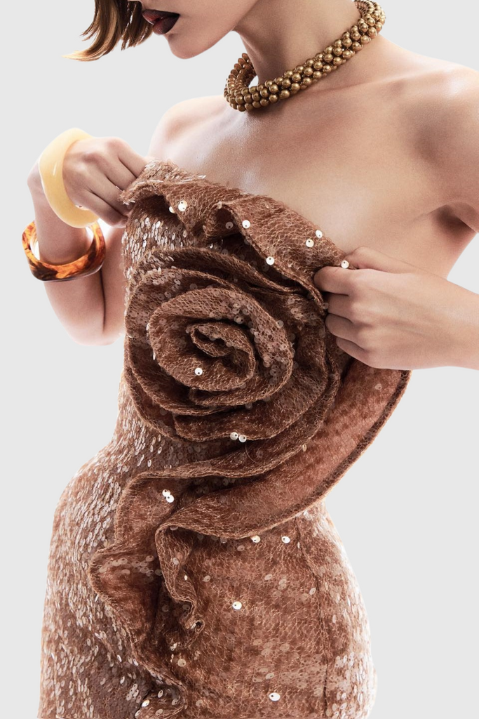 Charae Sequin Floral Strapless Mini Dress - Stylish beautiful dress for special occasions | Buy Online