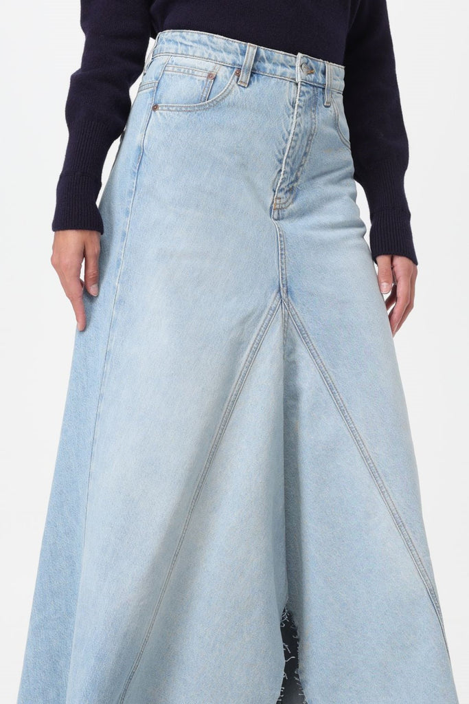 Charlia Paneled Frayed Denim Skirt - Stylish beautiful dress for special occasions | Buy Online